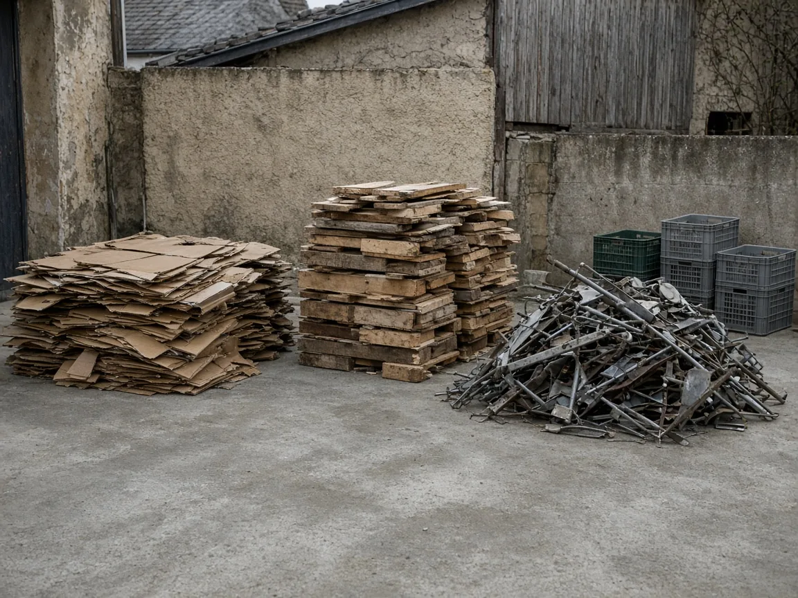 Matériaux triés par filières après un débarras